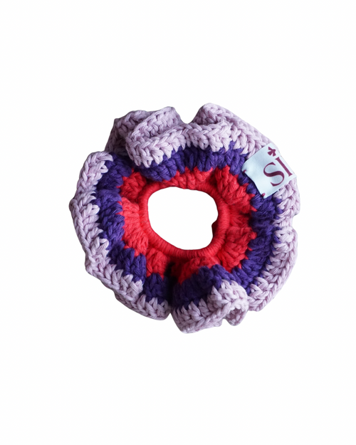 Bloom crochet scrunchie - Rood/paars/lila