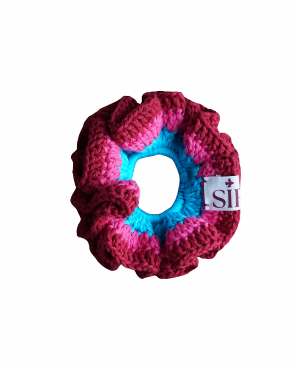 Bloom crochet scrunchie - Rood/roze/blauw