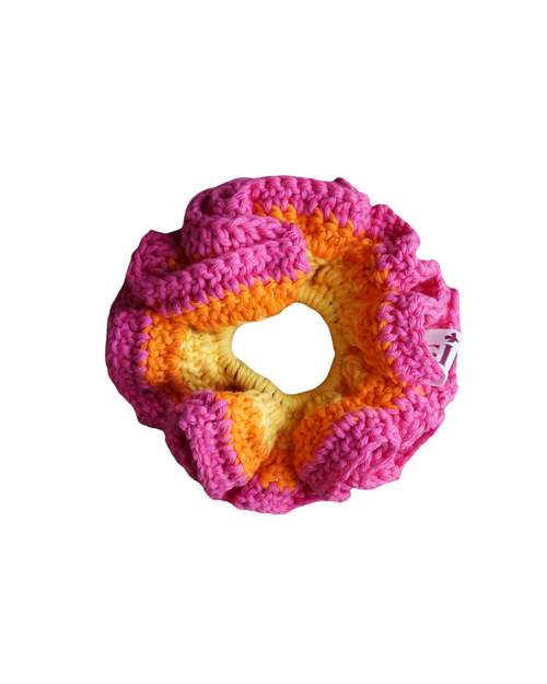Bloom crochet scrunchie - geel/oranje/roze