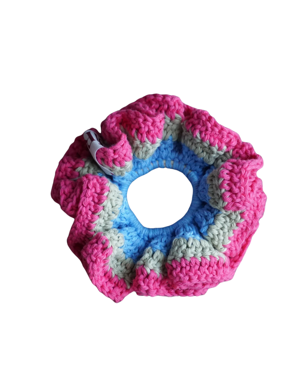 Bloom crochet scrunchie - Stone/blauw/roze