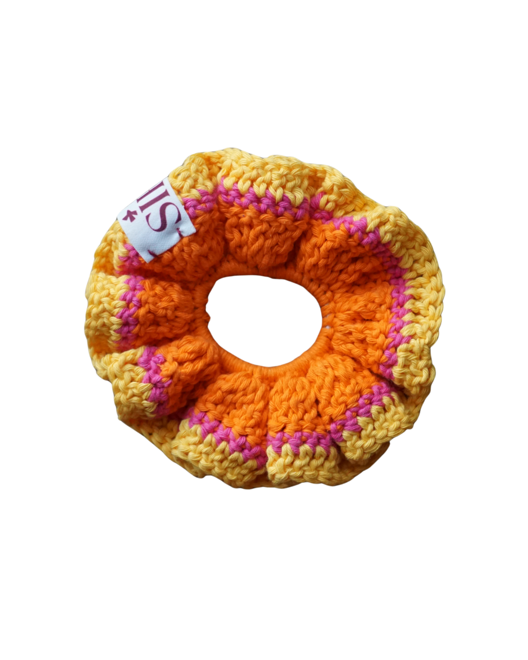 Bloom crochet scrunchie - geel/oranje/roze