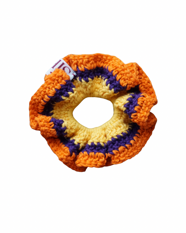 Bloom crochet scrunchie - Oranje/paars/roze