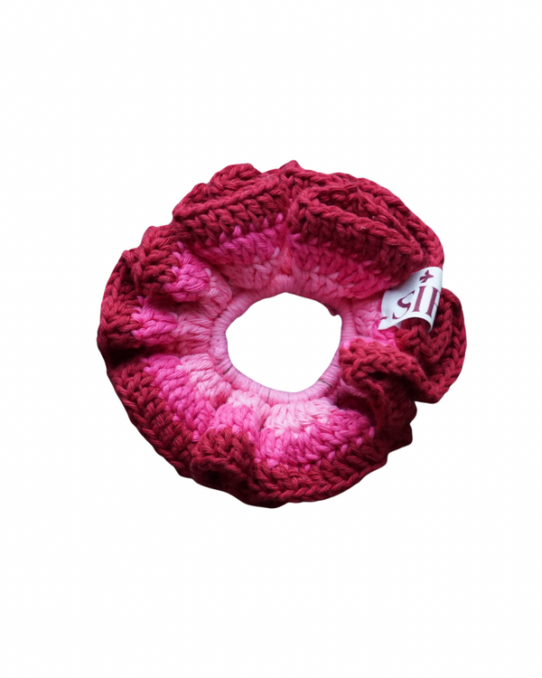 Bloom crochet scrunchie - Rood/roze/lichtroze