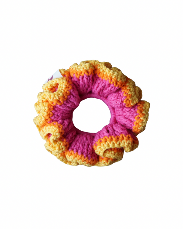 Bloom crochet scrunchie - geel/oranje/roze
