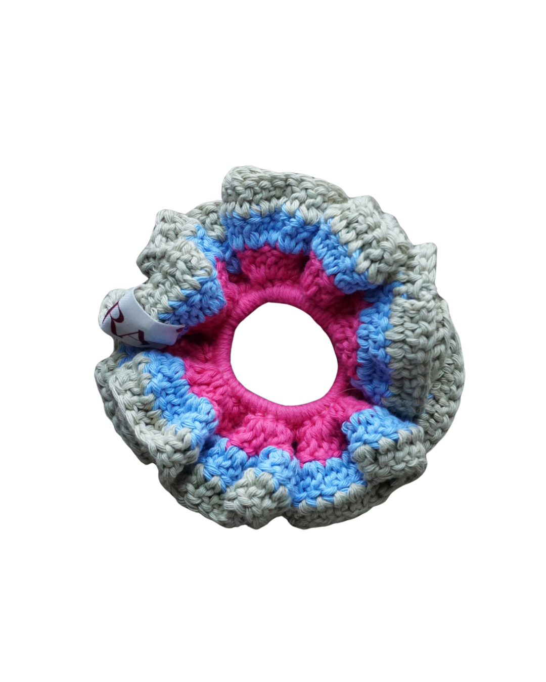 Bloom crochet scrunchie - Stone/blauw/roze