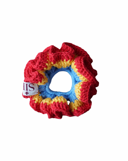 Bloom crochet scrunchie - Blauw/rood/geel