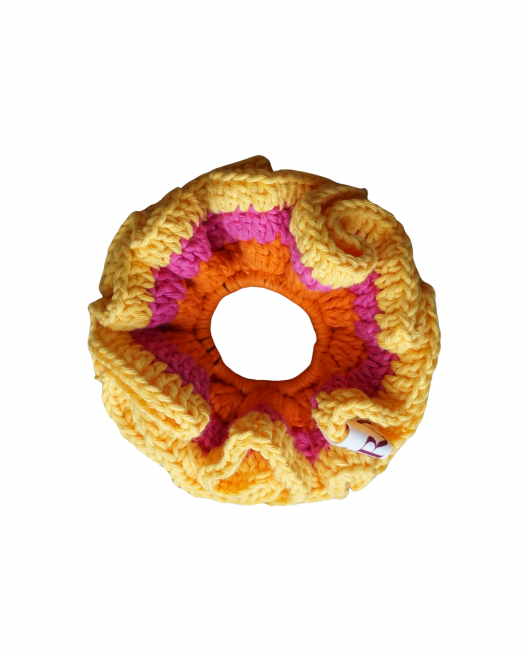 Bloom crochet scrunchie - geel/oranje/roze