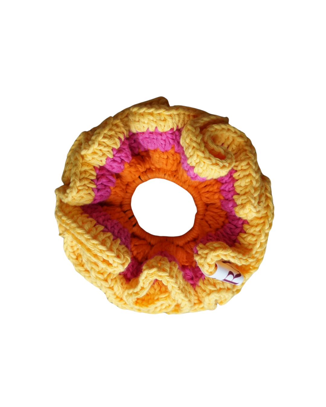 Bloom crochet scrunchie - geel/oranje/roze