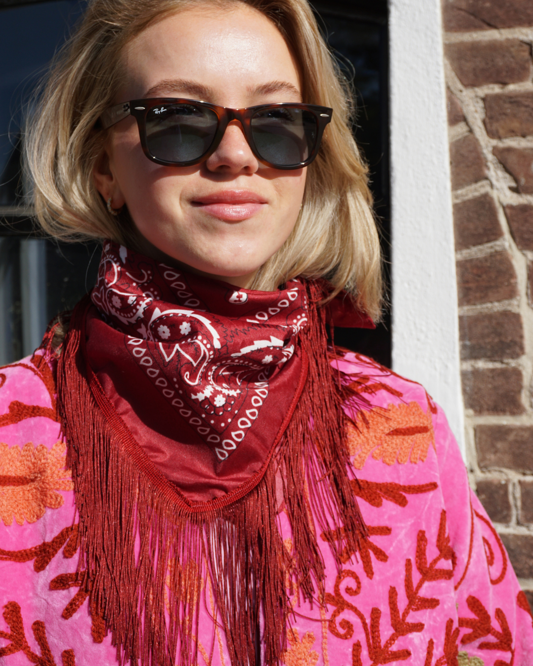 Nila Fringe bandana - Donkerrood