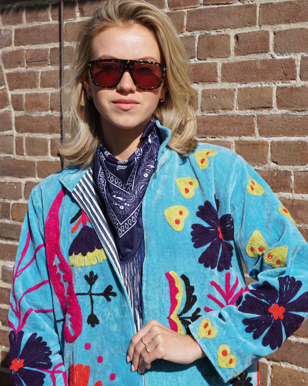 Suzani Velvet Jacket - Bright blue