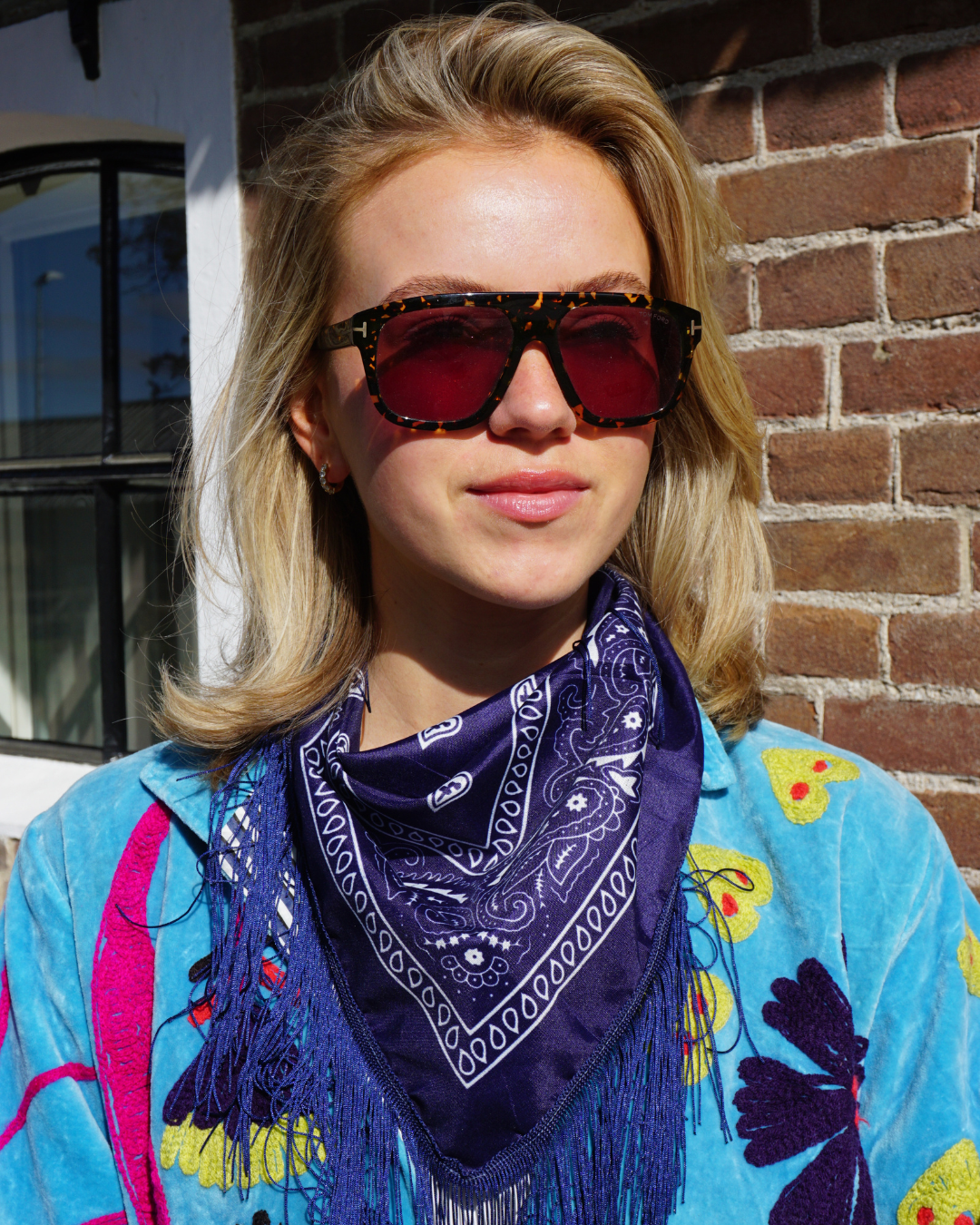 Nila Fringe bandana - Donkerblauw